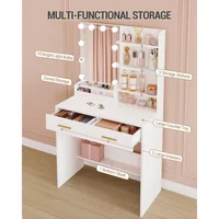 Table de maquillage avec ampoule, table de maquillage avec 4 étagères ouvertes et 2 compartiments, 2 tiroirs, pour chambre à coucher, salon 4