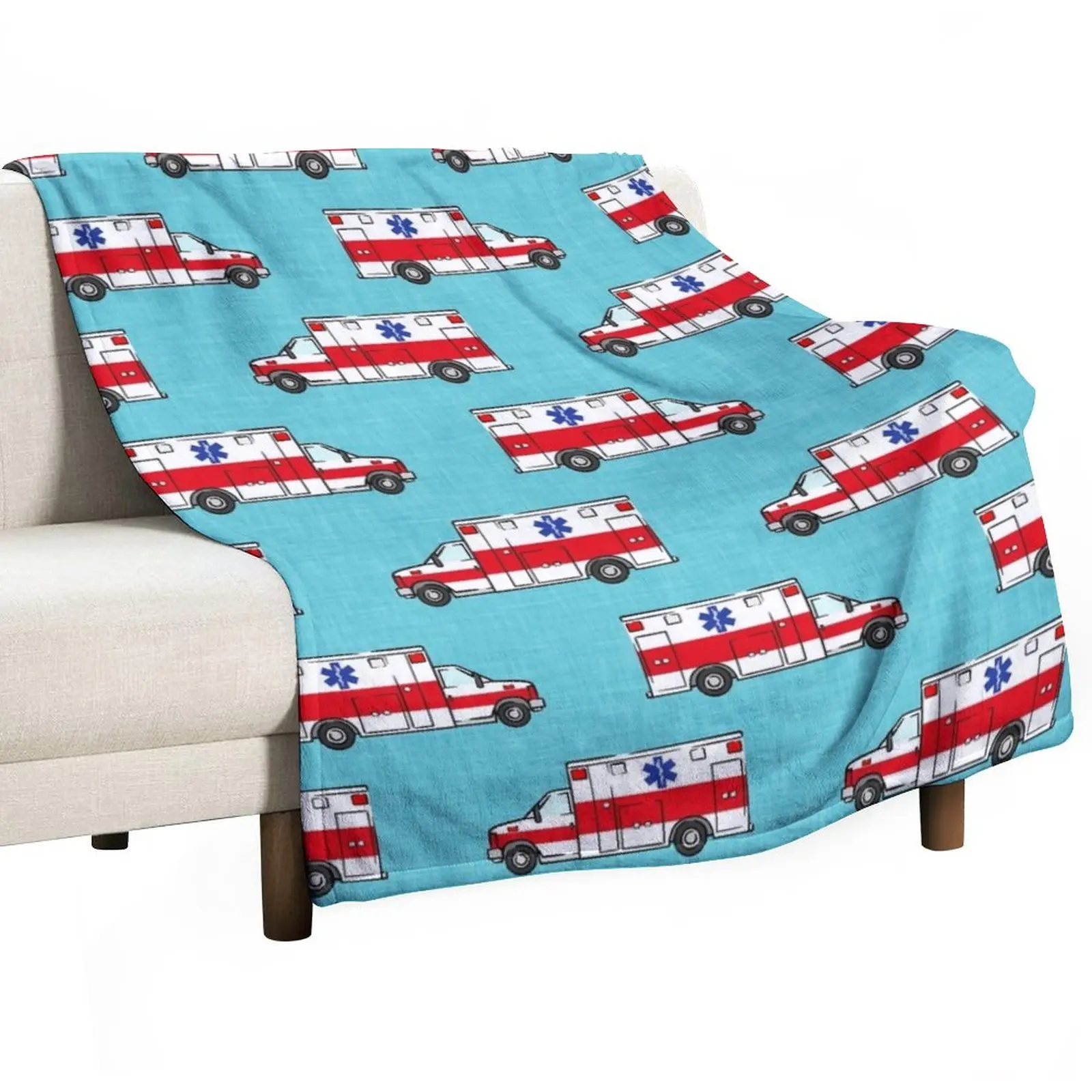 

Ambulance on Teal Throw Blanket Flannel Camping Blankets