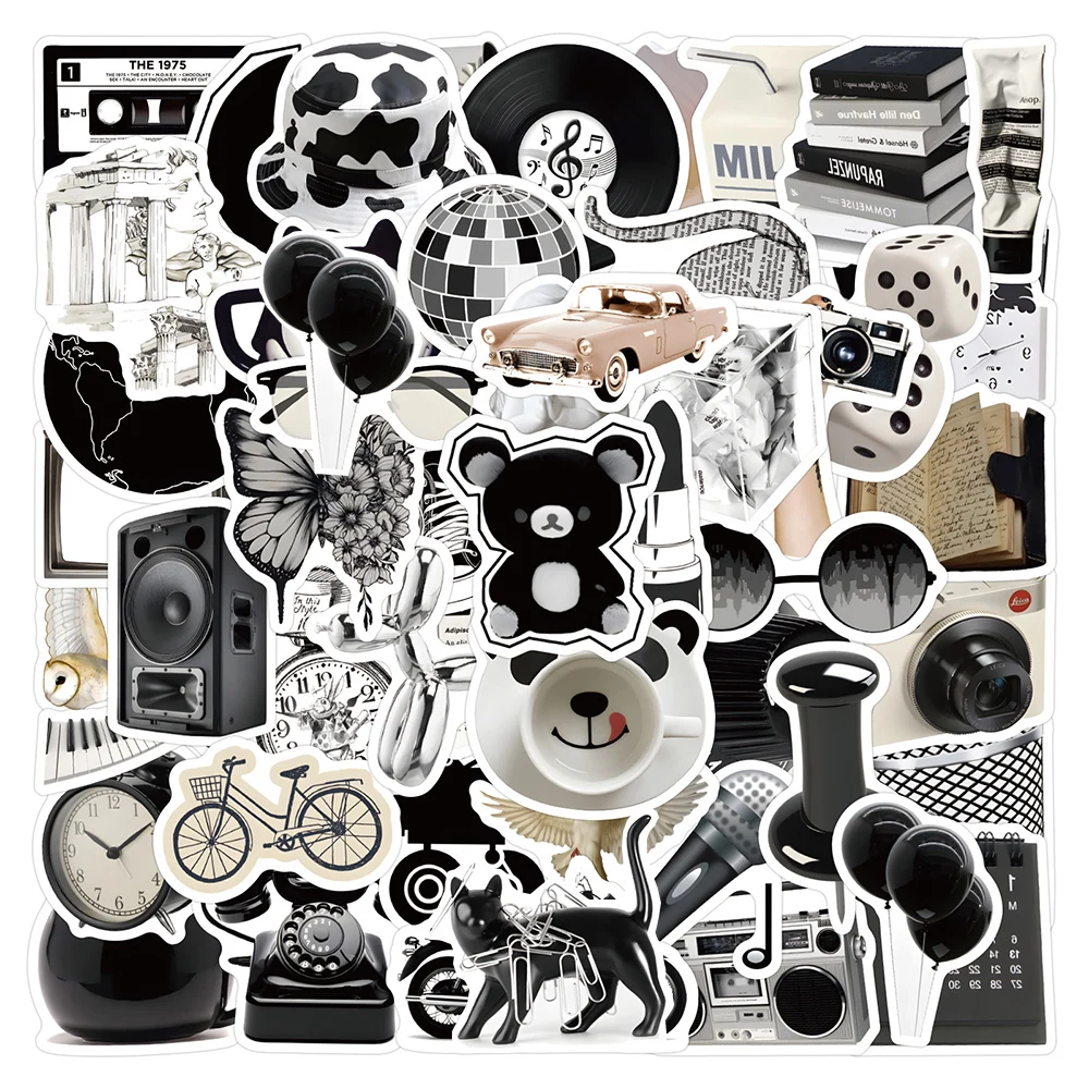 

10/30/60/120pcs Ins Style Cute Stickers Black White Simple Decals Decoration Phone Notebook Suitcase Laptop Fridge Wall Sticker