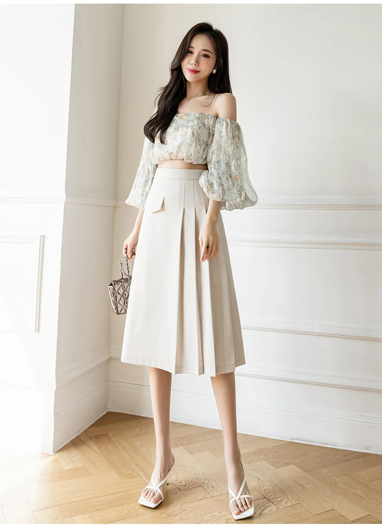 High Waist A-line Skirts Women New Arrival 2022 Fashion Korean Style Solid Color All-match Ladies Elegant Pleated Skirt W1020 black leather skirt