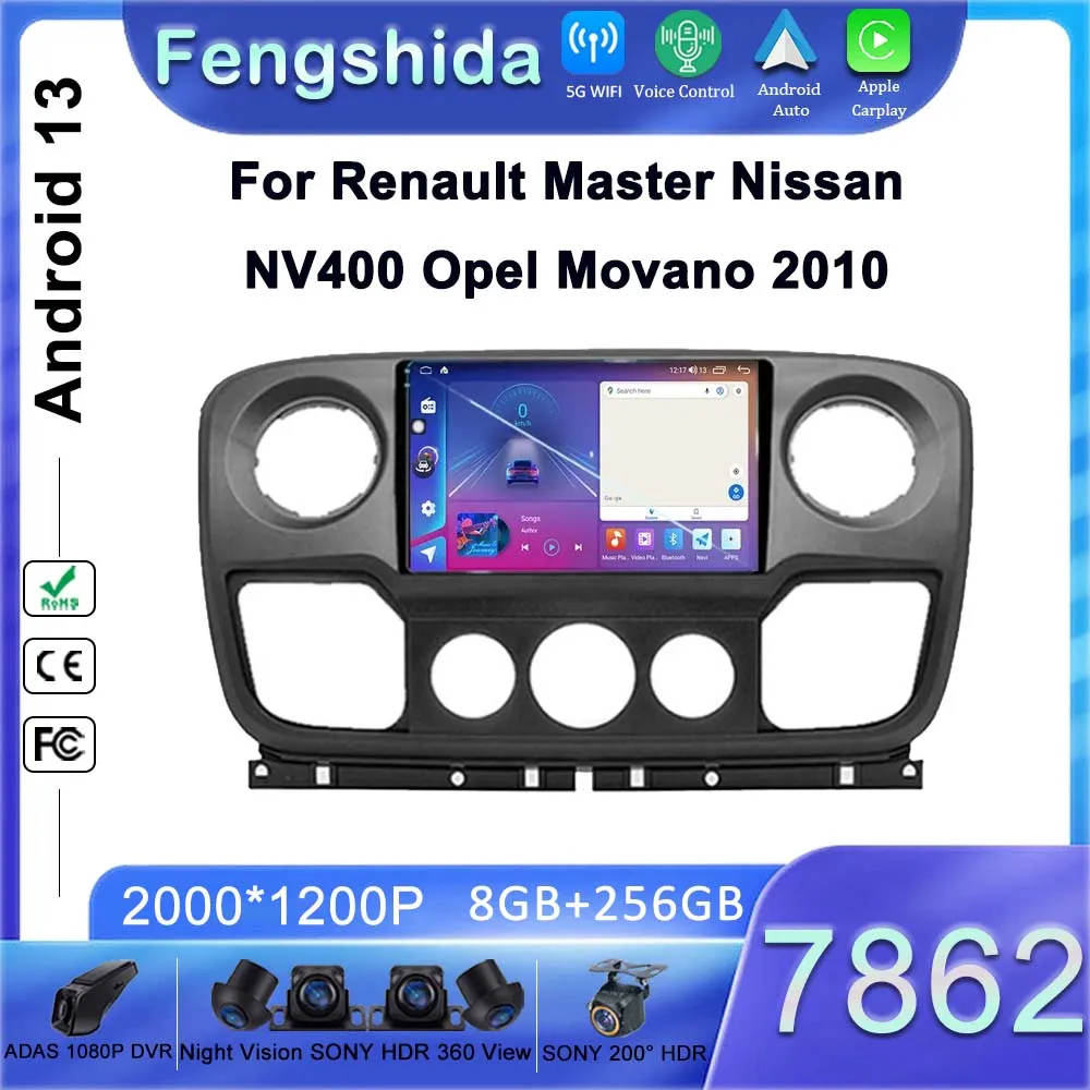 

Автомагнитола на Android 13, DVD для Renault Master, Nissan, NV400, Opel, Movano 2010, мультимедийный плеер с GPS-навигацией, головное устройство с процессором 7862