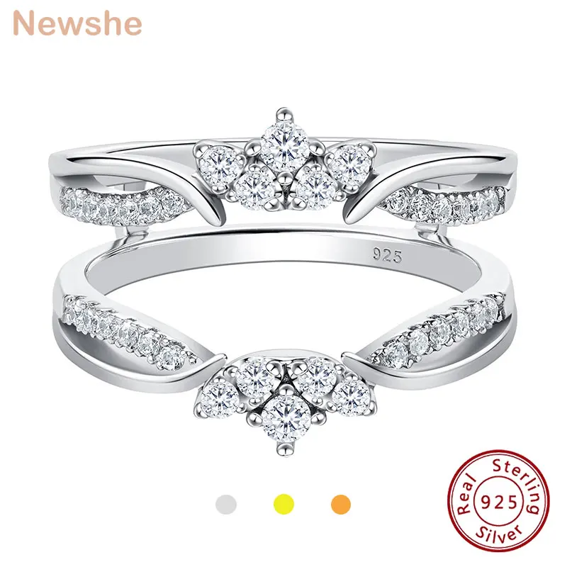 Newshe Two Color 925 Silver Yellow Gold Crown Wedding Rings for Women Guard  Enhancers Round Cubic Zirconia Adjustable Wrap Band - AliExpress