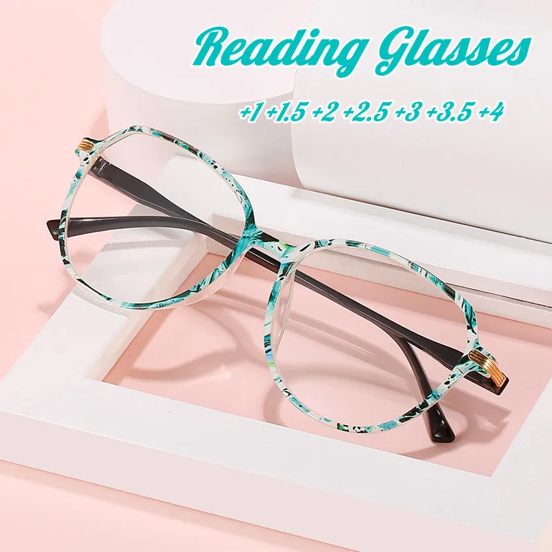 

Fashion Reading Glasses +1.0~4.0 Round Printed Big Size Eyeglasses Women Men Magnifier eading Glasses Diopter Presbyopic очки