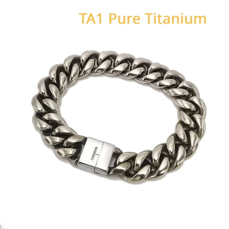 

Pure Titanium Thicker Encrypted Grinding Arc Necklace Bracelet 14mm Hip Hop Titanium Cuban Chain Grinding Bracelet + Box Clasp