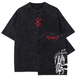 Berserk Guts Graphic Oversized Washed Cotton T - Shirt - Unisex Summer Casual Short Sleeve Tee - S (Vintage Black)