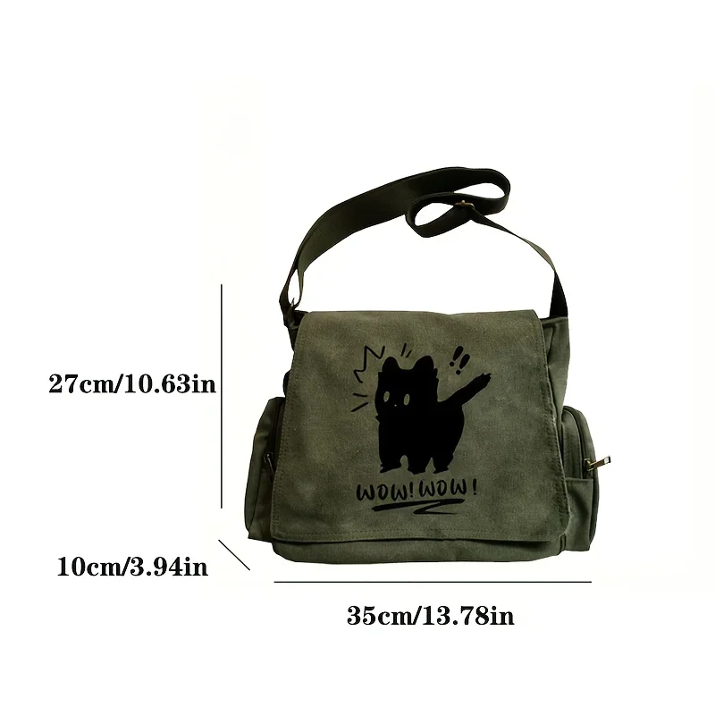 Women's Cat Pattern Crossbody Bags Cute Canvas Shoulder Bag Multiple Pockets Messenger Bag For Female Students To Hold Books Bag