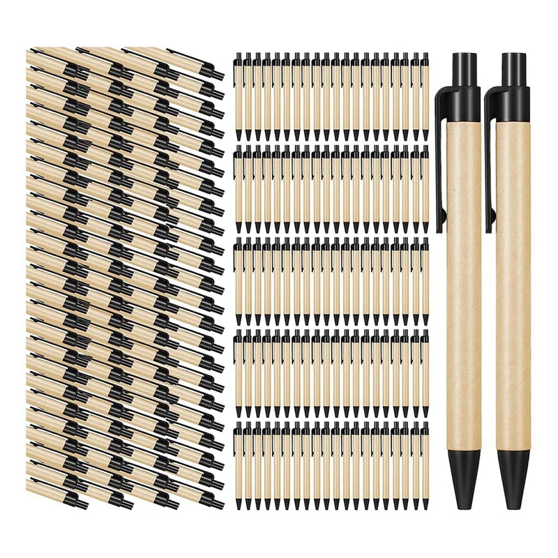 

200 Pack Black Ballpoint Pens Medium Point Retractable Pens Ecofriendly Pens Recycled Kraft Paper Pens Bulk Office School
