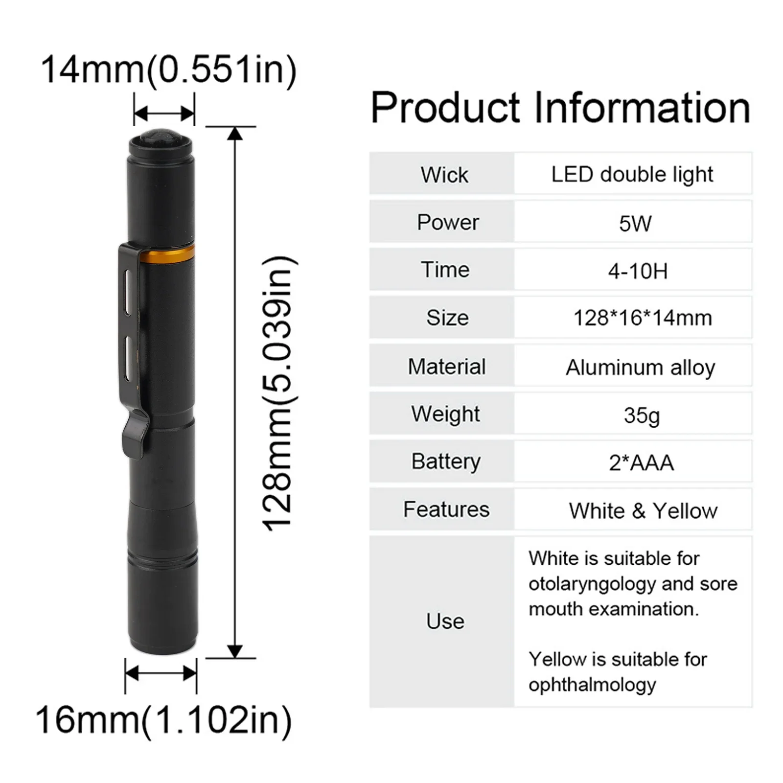 

Double Light Source Medical Light, Mini Pen Flashlight, Portable And Waterproof, Suitable For Medical Examinations