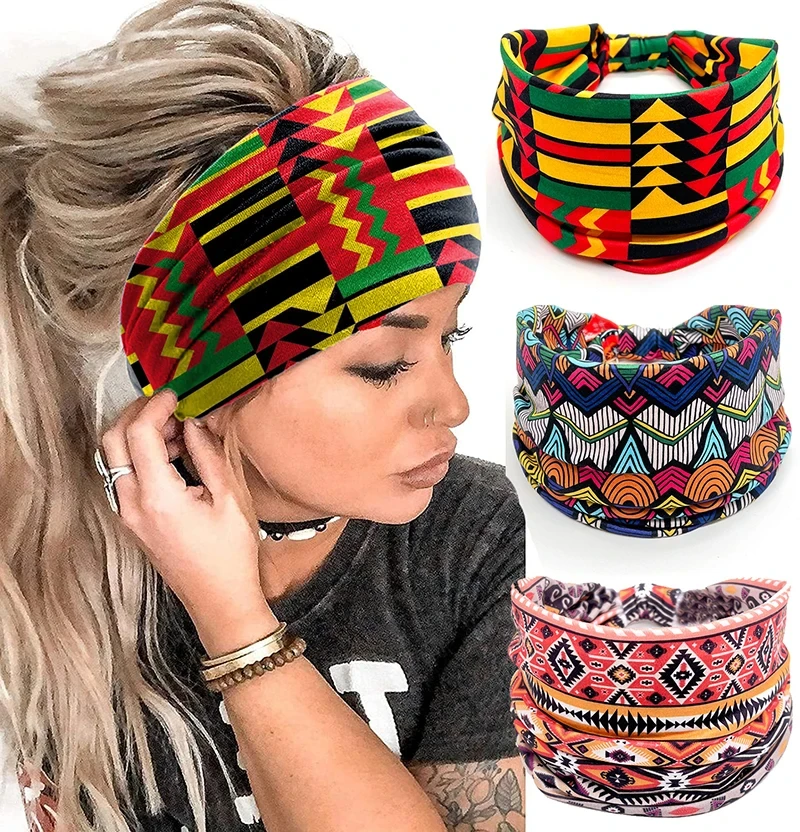 

Cotton Stretch Headband African Pattern Print Twist Style Elastic Hair Band Wide Hairbands Bandana Turban Knot Headwrap New