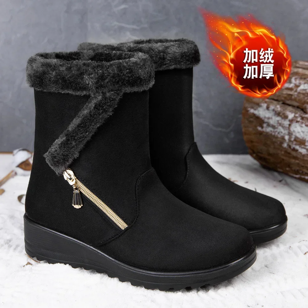 Winter Boots Women Warm Plush Snow Shoes for Woman Ankle Botas Mujer Zipper No-slip Loafers Ladies Casual Comfort Flats Botas