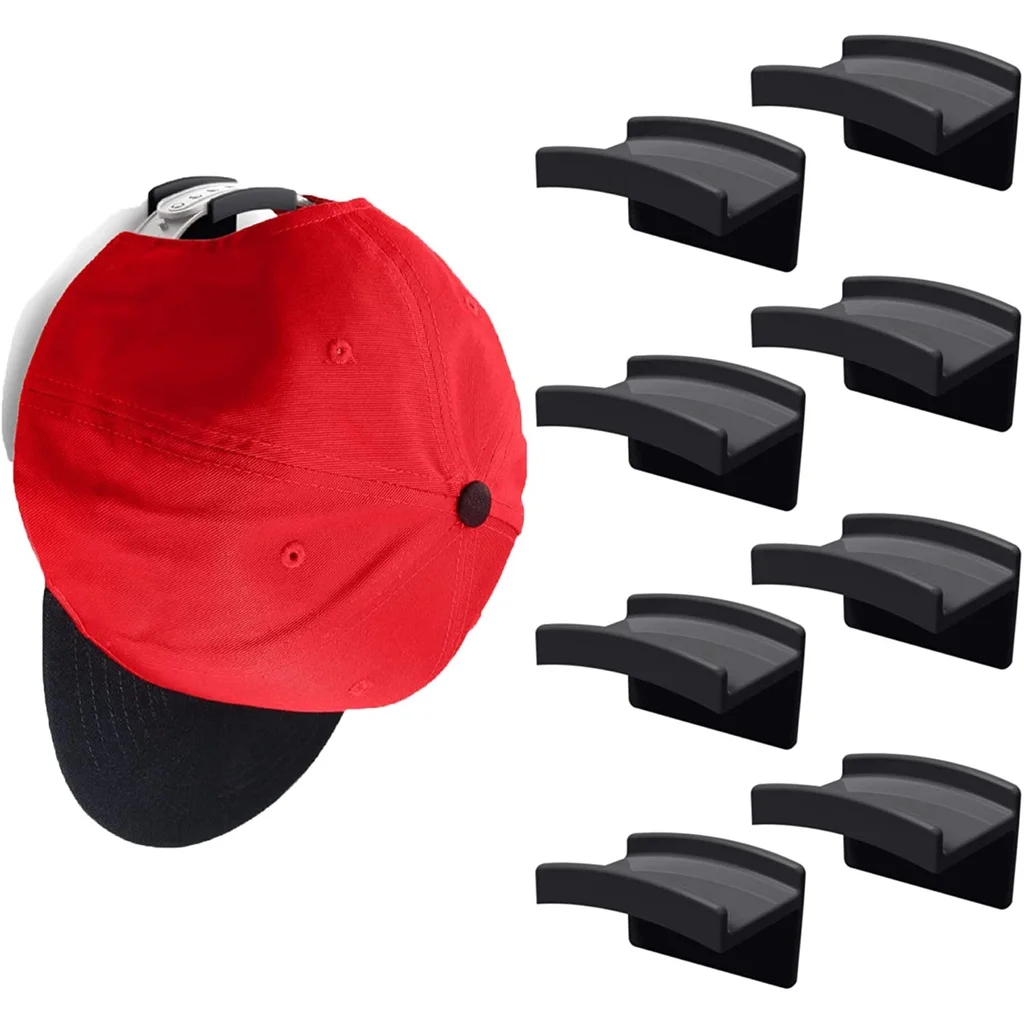 Caps Holder 10Pcs New Baseball Cap Hook Black Simple Design Hat Stand Simple Earphone Necklace Storage Rack Clothing Wardrobe hat storage rack adhesive hook