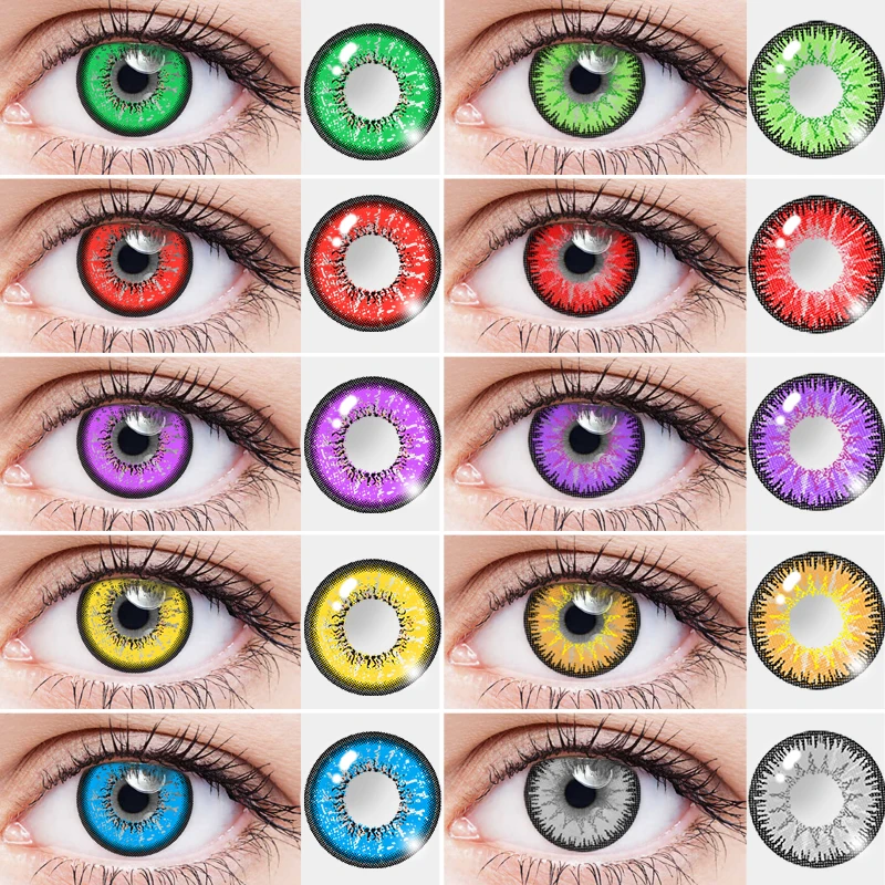 OVOLOOK Myopia With Diopter Lenses Cosplay Color Contact Lenses For Eyes Brown Blue Red Green Halloween Yearly Use 2pcs/pair