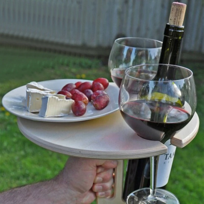

67JB Открытый винный столик, складной круглый настольный мини-деревянный стол для пикника, складная стойка для бокалов для вина,