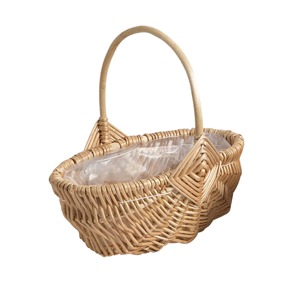 Wicker Picnic Basket Hand Woven Eggs and Candy Basket with Liner Desk