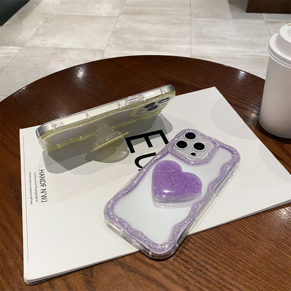 Coque téléphone cœur pailletée avec support pour iphone pro max_voghion.com