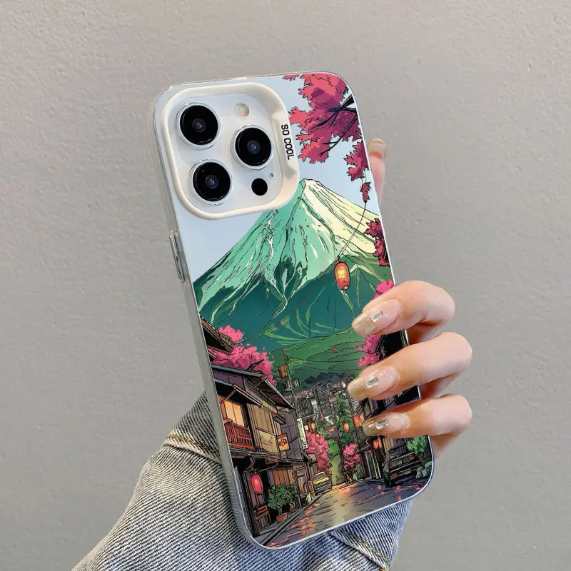 Neue Fuji-Berg-Straßenansicht Laser-Handyhülle für iPhone 17 15 14 Pro Max Plus 16 Pro Max 13 12 Mini 11 Pro Max Stoßfeste Schutzhülle – Detail 1