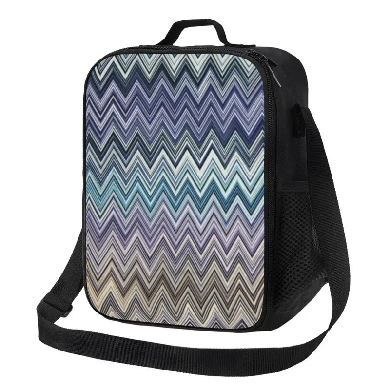 

Home Zig Zag Bohemian Insulated Lunch Tote Bag for Zigzag Boho Pastel Resuable Thermal Cooler Food Lunch Box Work School Travel