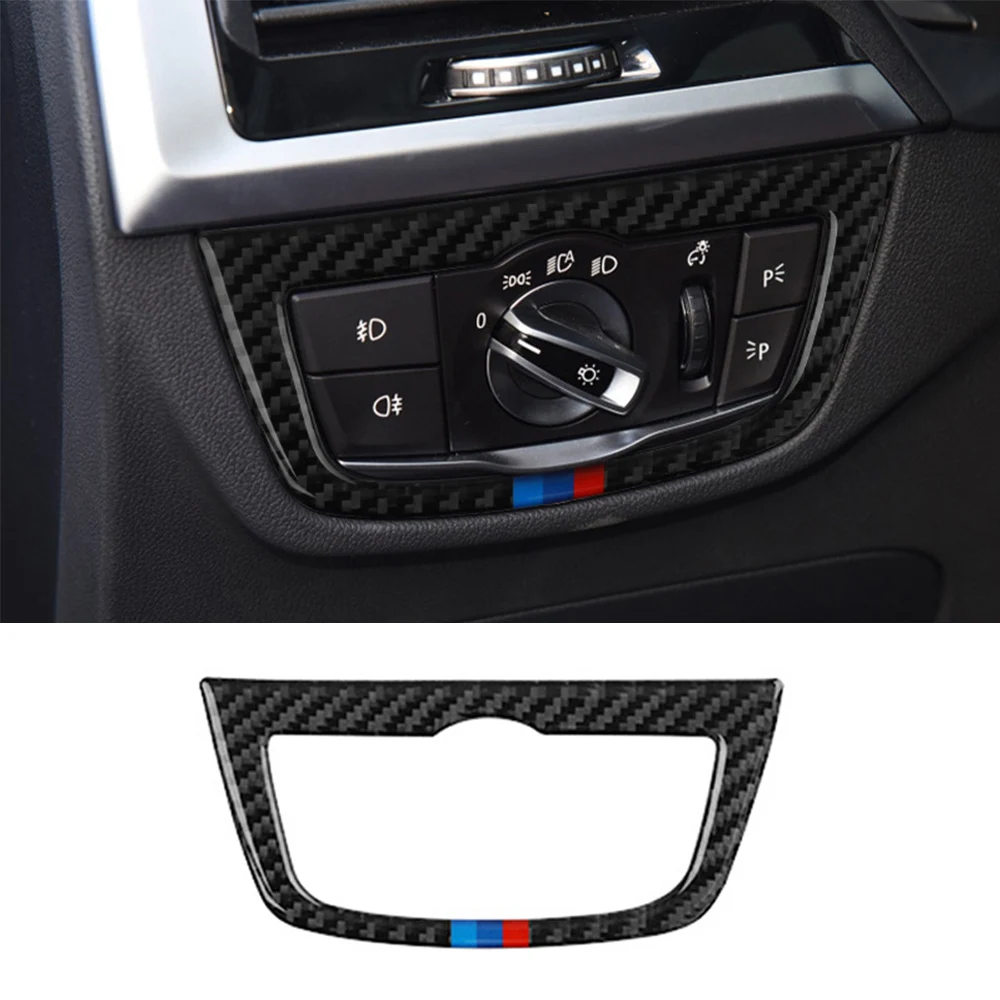 Наклейка из углеродного волокна для кнопки переключателя автомобильной фары, декоративная рамка, модифицированные аксессуары для интерьера BMW X3 G01 G08 X4 G02