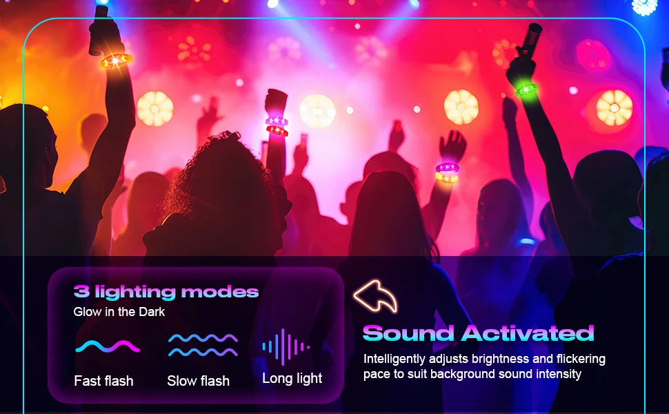 Bracelets lumineux LED son activé pour concert et nouvel an