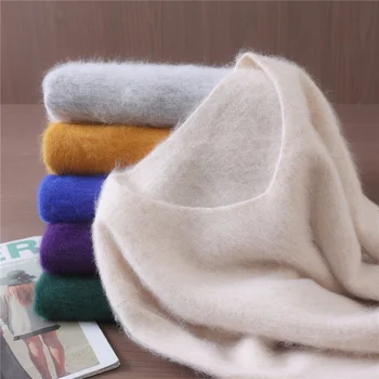 Autumn And Winter New High-End Female Mink Cashmere Sweater Solid Color Long-Sleeved Wool Knit Bottoming Sweater Loose Top 1