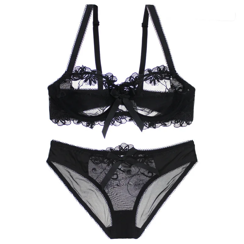 panty sets New Fashion Lingerie Set Women Bras C D Cup Plus Size Underwear Set Sexy Black Transparent Bra and Panties Sets Lace cheap underwear sets