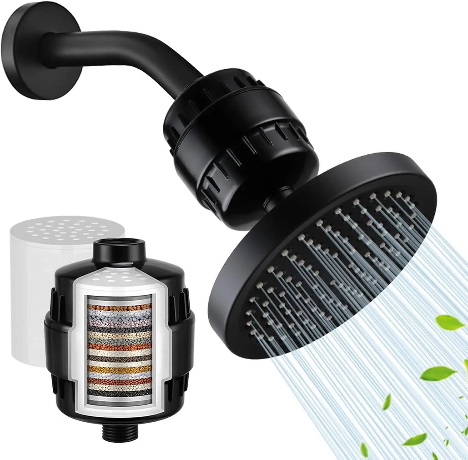 6' Shower with Filter for Hard Water, Removes Chlorine and Impurities, High Output, Black