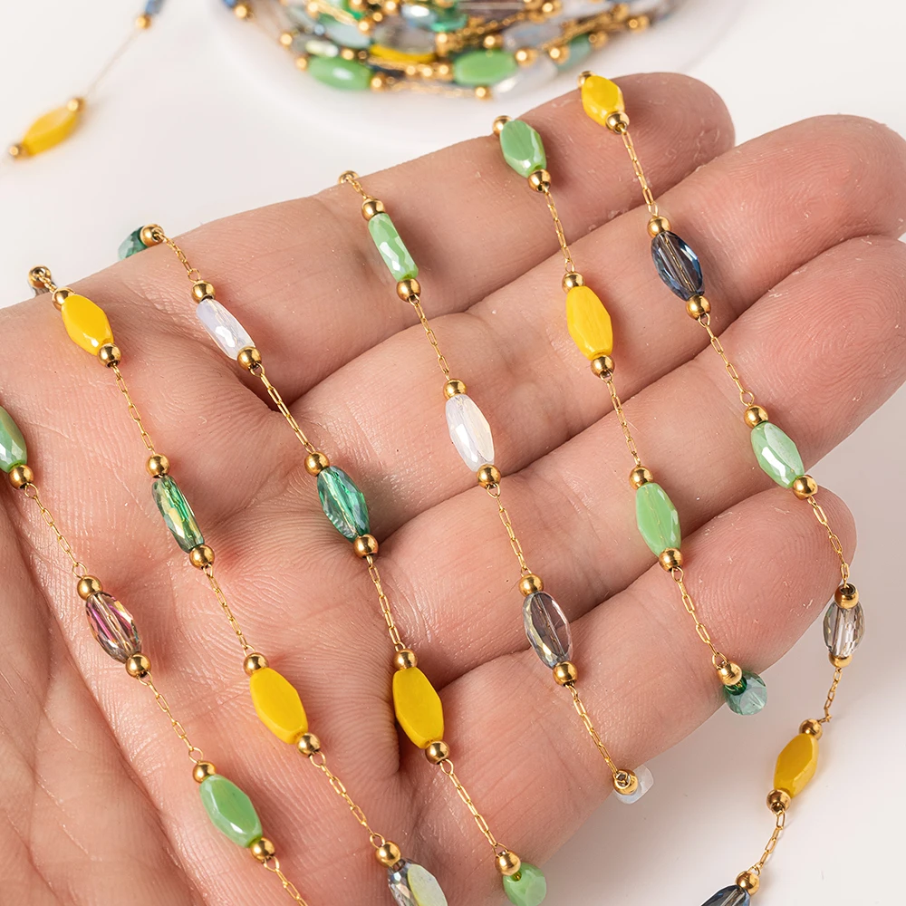 1 m goldene Edelstahlkette, glänzender blauer Stein, Perlenketten für Halskette, Armband, Schmuckherstellung, DIY-Zubehör, Bulk, kein Verblassen – Detail 2