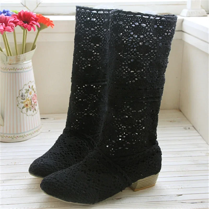 Platform Boots Women Boots Crochet Summer Boots New Shoes Lace Hollow Crochet Boots XL Hollow Fashion Women's 34-43 Zapatos De Mujer