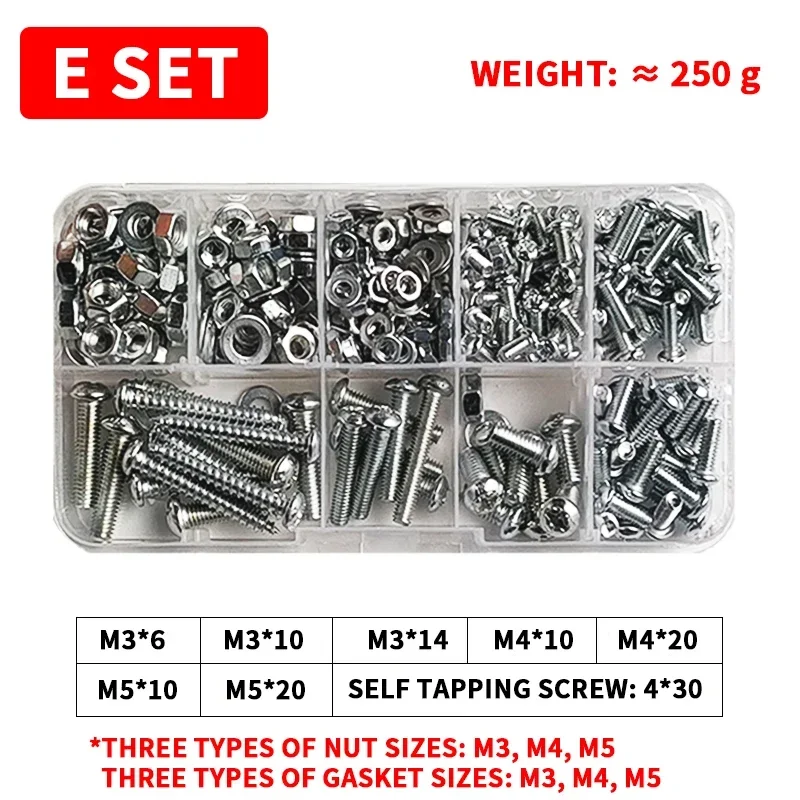 M3 M4 M5 M6 Machine Screws with Nuts Bolts and Washers,Phillips Pan Round Head Screw Bolt Nut Washer Assortment Set Kit Box
