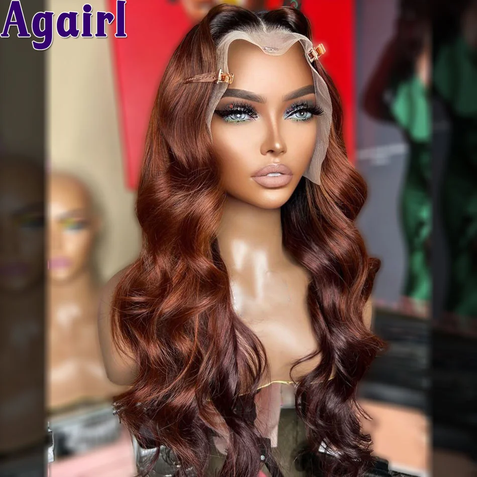 180% Ginger Reddish Brown Glueless Human Hair Wig HD 13x4 13x6 Wavy Lace Frontal Wig PrePlucked Colored Lace Front Body Wave Wig