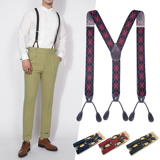 CECECOLEPansr Men'S Braces - Vintage Men Work Suspenders 3.5Cm Wide With 6  Clips Navy Blue Rhombus Jacquard Adjustable Elastic Trouser Braces Pants  Shoulder Straps,Suspenders,49.21 Inch : Amazon.co.uk: Fashion