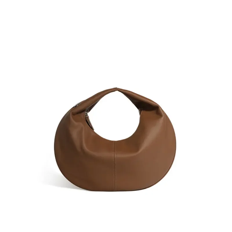 LOERSS Split Leather Crescent Bag Niche Shoulder Bag for Women Half Moon Crossbody Bag Versatile Leather Casual Underarm Bag