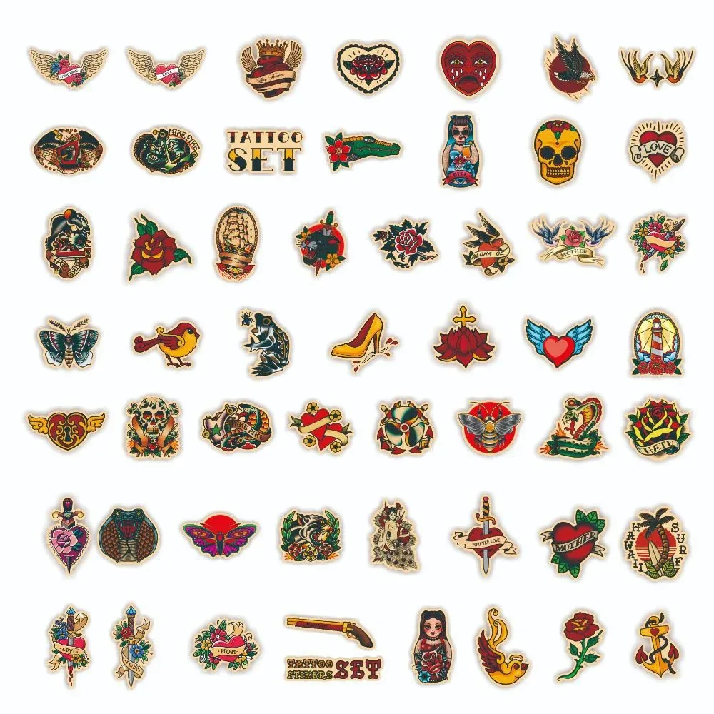 Retro Old School Tattoo Style Cartoon Sticker Set - DIY Snowboard, Laptop, and Luggage Graffiti Decals