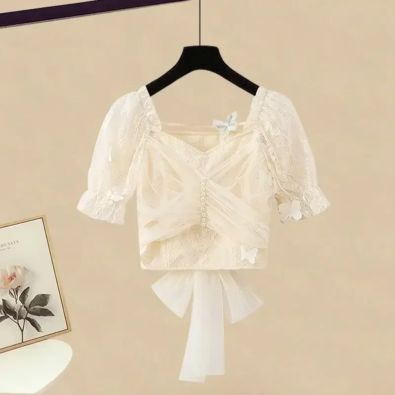 

Large Summer Women's Suit 2022 New Fashion Foreign Style Aging Bowknot Shirt Printed Skirt Two Piece Elegant Women's Skirts Sets