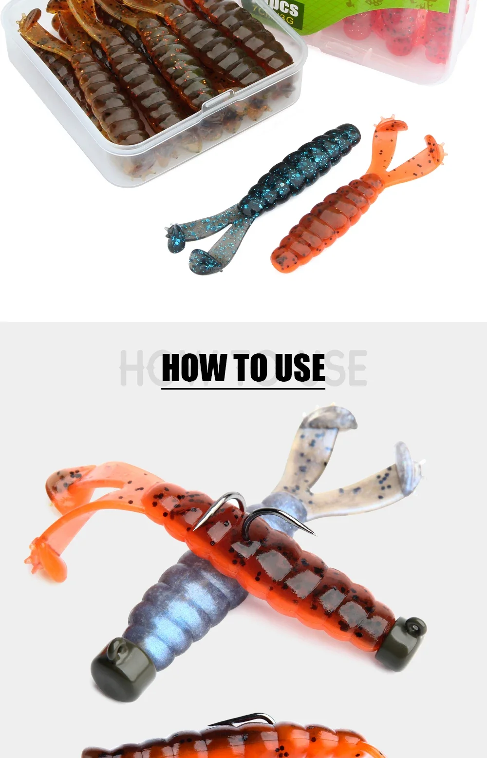 Spinpoler Greatest Bass Bait – Diver Twin Tail Grub 10X Robustes, weiches, schwimmfähiges TPR-Material Langlebige Angelköder 10 Stück mit Box – Detail 6