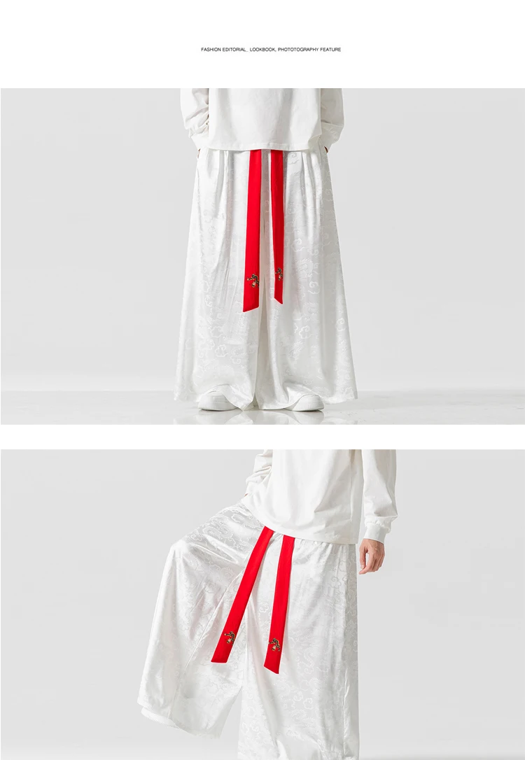 Description Picture 3 of item2023 Chinese Style Loose Wide Leg Pants Autumn Casual Black Skirt Pants Fashion Baggy Flared Pants Men Print Japanese Harajuku