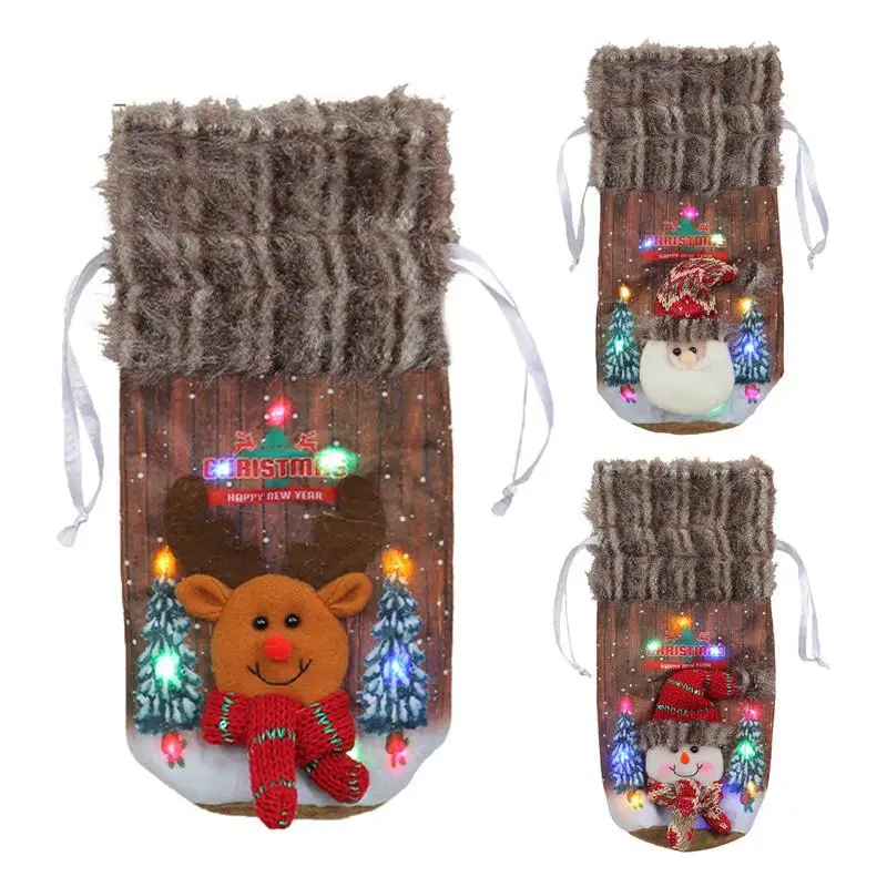 

Рождественский чехол для винной бутылки, чехол для рождественской бутылки с Санта-Клаусом, снеговиком, светящийся держатель для бутылки, украшение