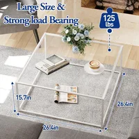 Glass Coffee Table Square Coffee Table for Small Space,Tempered Glass-top with Sturdy Metal Frame,Easy Assembly 2