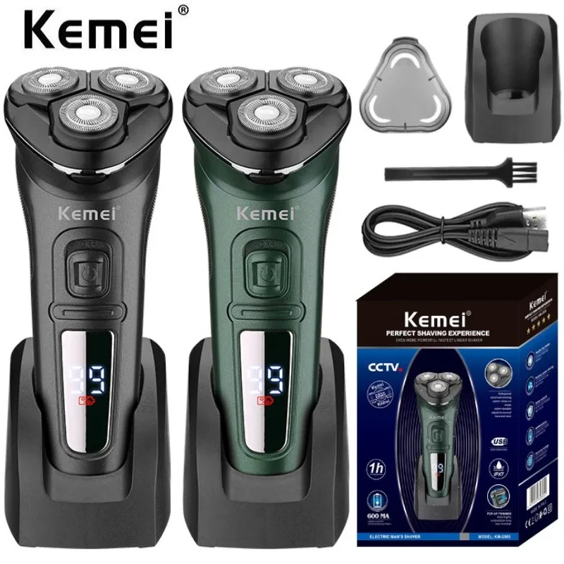 

Powerful washable 3D electric shaver for men wet dry beard electric razor rechargeable facial shaving machine LED display