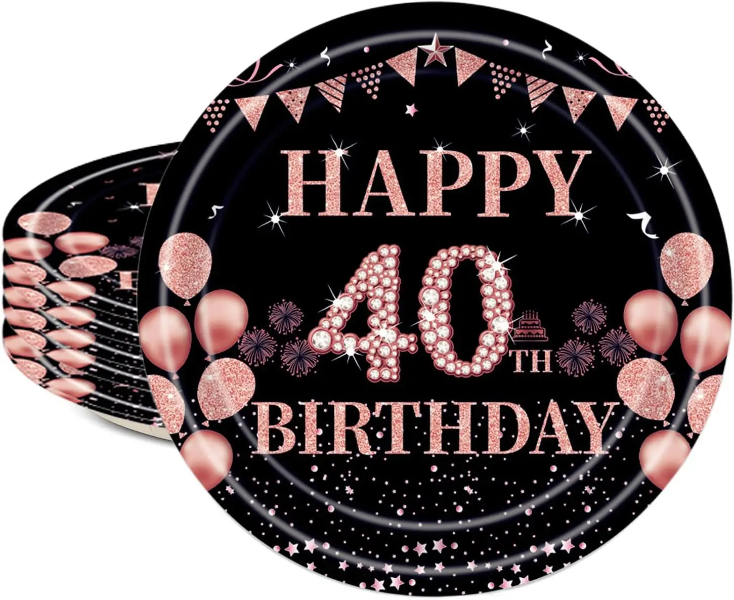 Description Picture 3 of item8 Guests Purple Pink Disposable Tableware 40 Year Old Plates Cups Queen Women Happy 40th Birthday Party Supplies