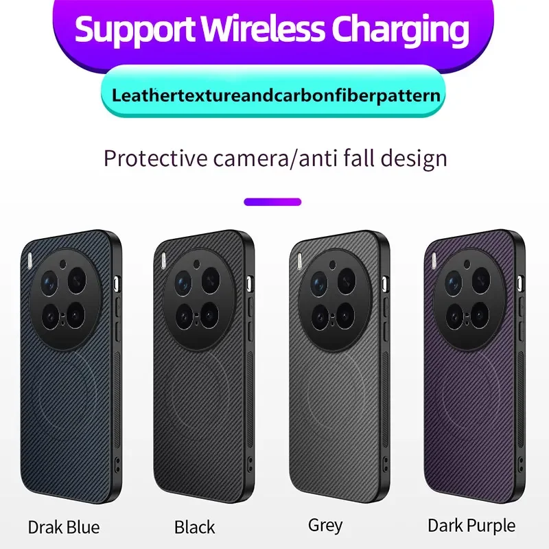 Carbon Fibre MagSafe Wireless Charging Phone Case with Lens Camera Protection and Hard Cover