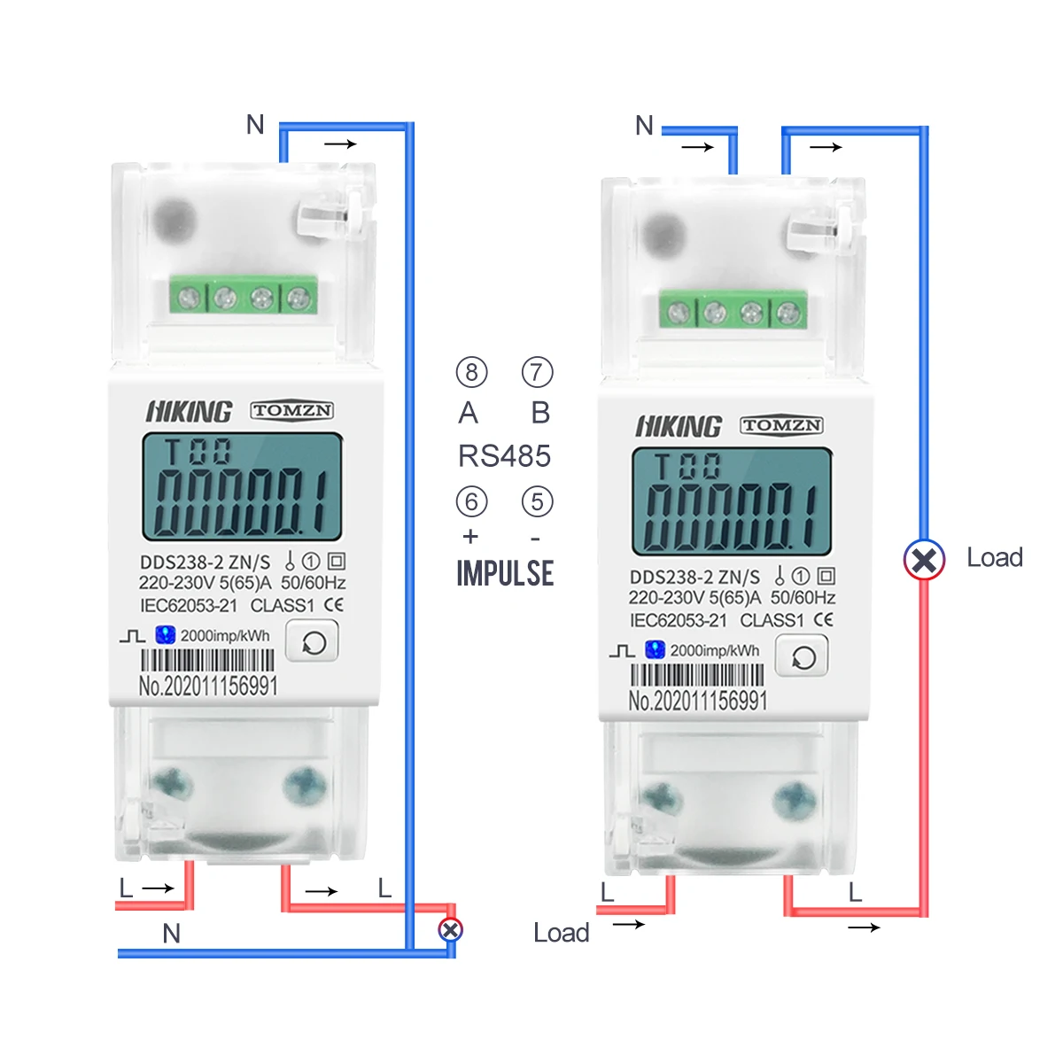 1PCS TOMZN Din Rail KWH Watt Hour Energy Meter 220V 230V 50Hz 60Hz Voltage Current DDS238-2 ZN/S Single Phase RS485 MODBUS-RUT - 2