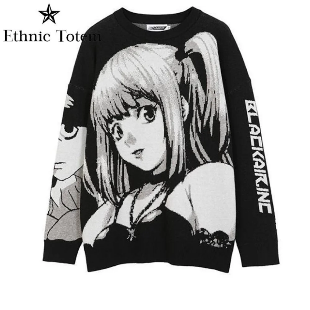 Women's Harajuku Japanese Style Anime Girl Knitted Sweater Vintage Hip Hop Streetwear 2023 Oversize Pullover Sweaters Male