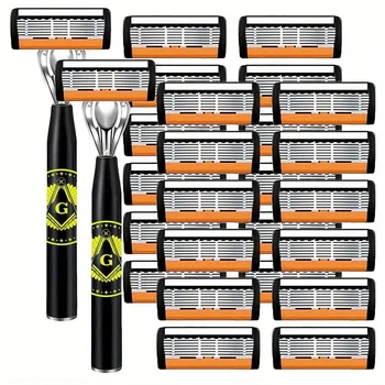 Rasoio da barba a 6 strati (1 supporto per rasoio + testina a 6 lame) Set di rasoi da barba a cassetta Coltello per depilazione viso corpo blu Donna Uomo 1