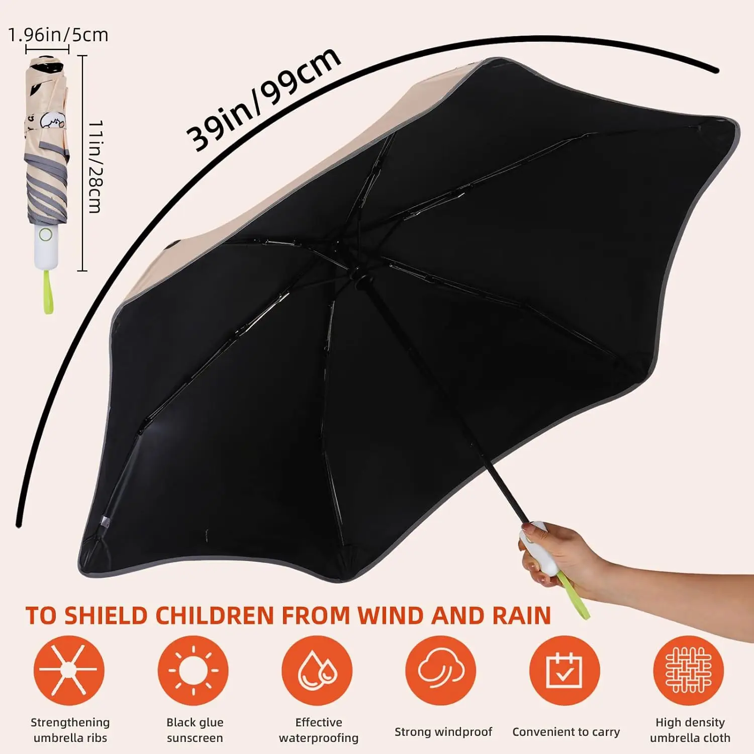 Saferound Folding Umbrella Anti UV Compact Durable Auto Open Close Lightweight Backpack Cute Cartoon Umbrella Girls Boys
