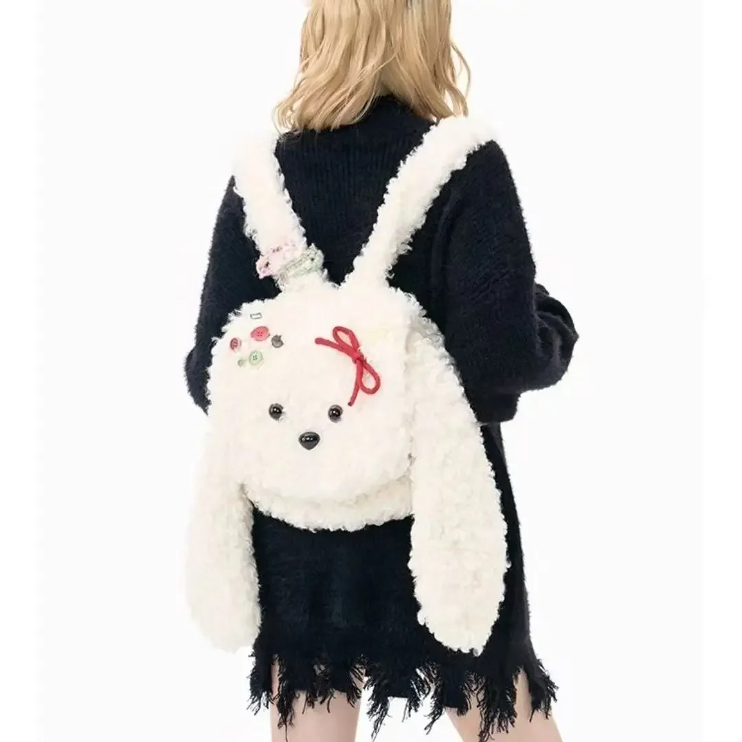

Fluffy Plush Backpack Women Harajuku Teddy Dog Backpacks Kawaii Puppy Design School Bags for Girls Japan Style Cute Faux Fur Bag