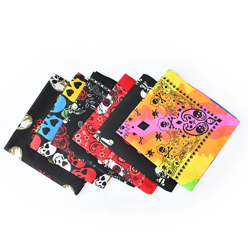 Skull Pattern Design Square Printed Scarf Cotton Bandana Fashion Hip Hop Style Gothic Ghost Head Print Unisex Neck Scarves Headscarf Tie