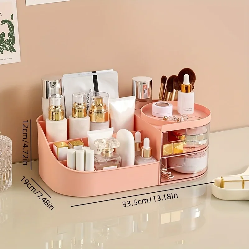 Large Capacity Cosmetic Storage Box with Clear Drawer - Multi-functional Makeup Organizer for Dressing Table Skincare Products a 3