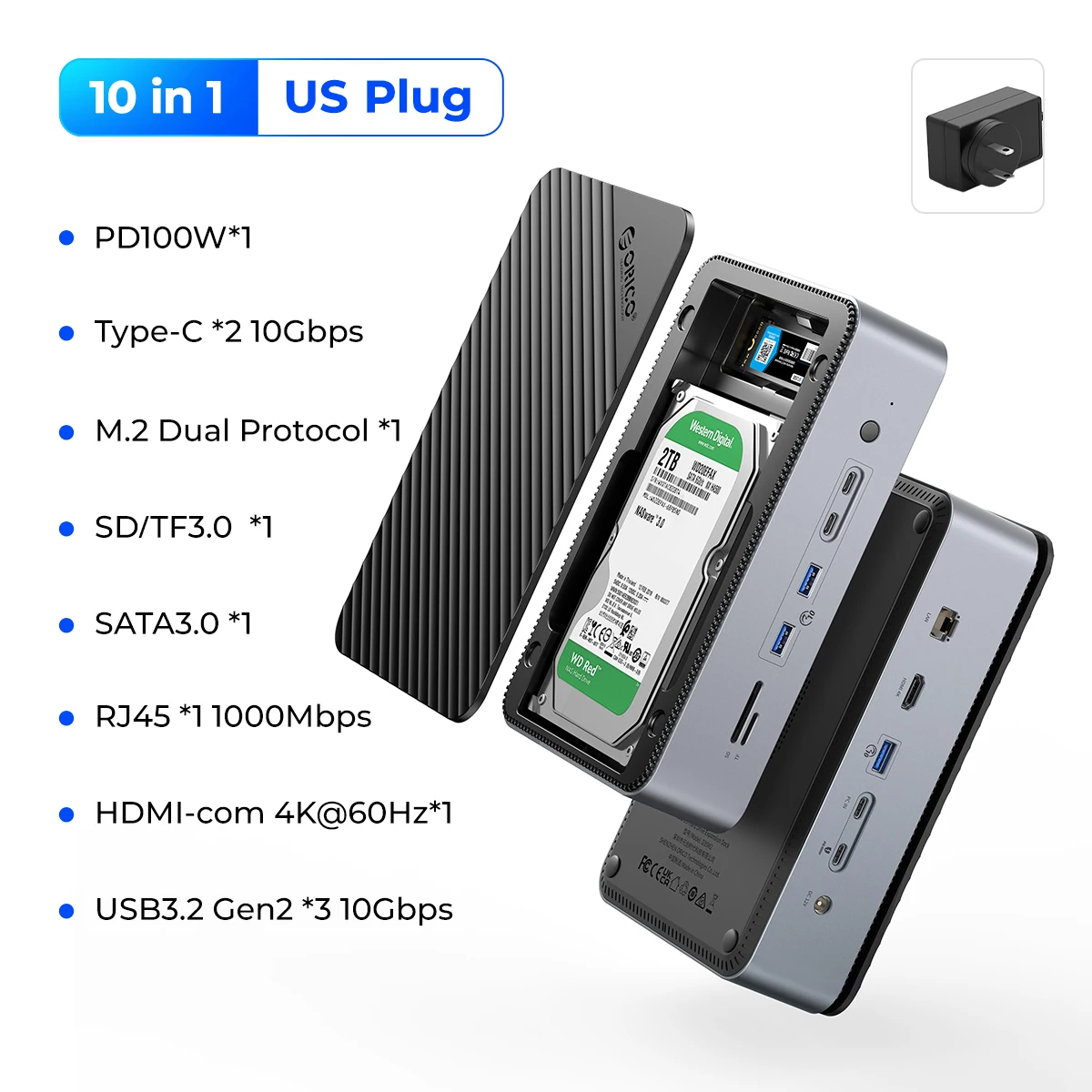 Orico-ドッキングステーションデッキ,M.2 nvme ssdケース,3.5ハード