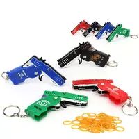 1PC MINI Toy Gun Keychain 50 Rubber Bands Folding Rubber Band Gun Shooting Pistol Alloy Key Charm Pendant Kid Outdoor Party Gift 1